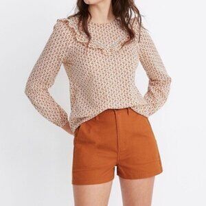 Madewell Ruffle-Yoke Prairie Top in cutout Blooms. 100% cotton. Size XS
